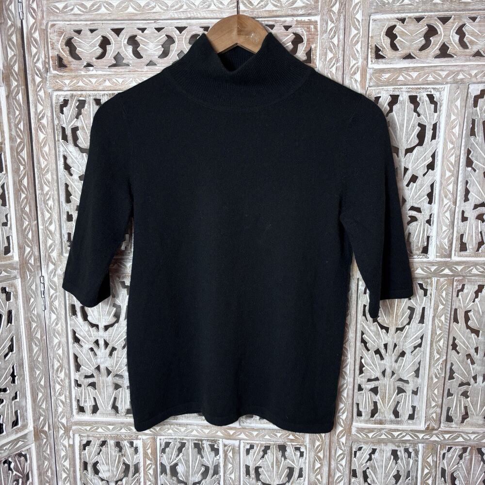 N.Peal London 100% Cashmere Sweater Small S Black Short Sleeve Mock Neck